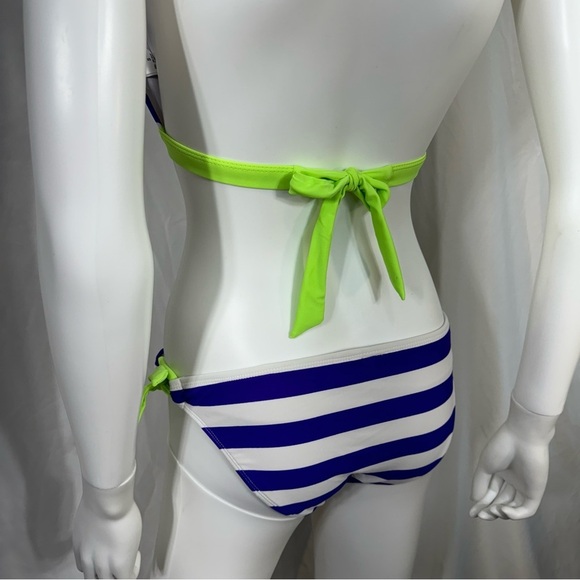 Women’s Blue White Green Striped Push-Up Padded Bikini - Picture 4 of 8